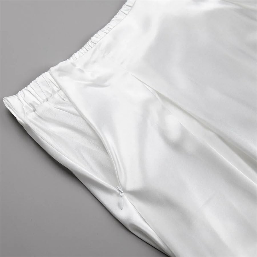 Women's Satin A-Line Skirt High Waist Elastic Comfort Fit Office Daily Casual Ankle Length Skirt4