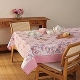 Pink Tablecloth with Printed Design of Pink Roses. for Kitchen or Dining Room. Shabby Chic, Picnic T