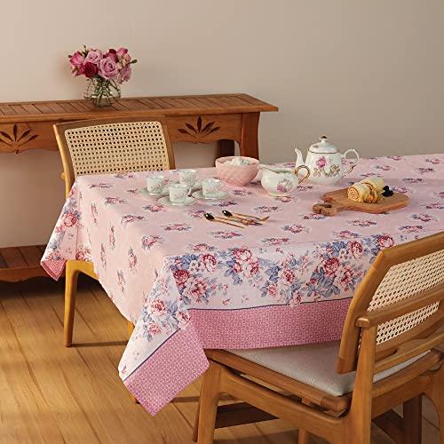 Pink Tablecloth With Printed Design Of Pink Roses. For Kitchen Or Dining Room. Shabby Chic, Picnic Table, Cottage Decor (55X83 Inch Rectangle) #TOP13
