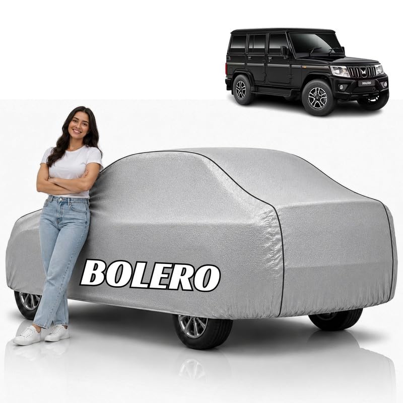 Image of Mind-Blowing 2026 100% Waterproof Bolero Car Cover | Polyester Car Body Cover for Rain & Sun | UV Protection, Dustproof, Scratch Resistant, Windproof, Heat Resistant, Custom Fit (Silver)
