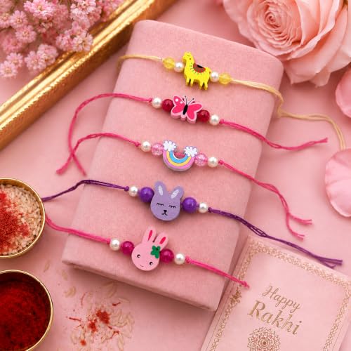 Image of CraftVatika Rakhi for Kids Rakhi Set of 5 for Brother Sister Boys Girls Kids, Rakhis for Rakshabandhan, Designer Thread Raki for Toddlers Children, Rakshabandhan Combo with Best Wishes Card & Tillak