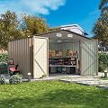 Patiowell 10x8 FT Storage Shed, Outdoor Metal Sheds with Lockable Door and Sloping Roof, Waterproof Outside Large Garden Tool Shed with Breathable Vents for Patio Lawn Backyard, Brown
