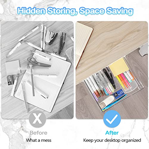 Self-adhesive Under Desk Drawer Organizer, 2 Pack Table Hidden Slide Out Large Storage Mounted Desktop Pencil Holder Tray Drawers for Office Home School Stationery Kitchen (Large,  image 8
