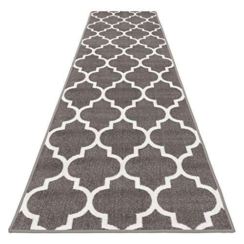 House, Home and More Skid-Resistant Carpet Runner – Moroccan Trellis Lattice – Misty Gray & Linen White – 6 Feet X 26 Inches