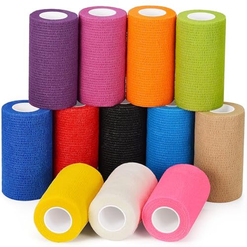 Self Adhesive Bandage Wrap 4 in x 5 Yds Vet Wrap for Horses Elastic Bandage for Ankle Wrist Athletic Tape Self Adherent Cohesive Bandage Wrap Sports Tape, 12 Pack