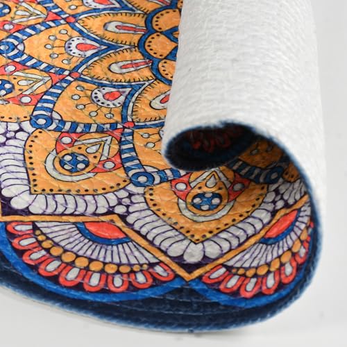 Image of LaVichitra Cotton Table Placemat | Dining Table Mat | Bed Side Table Mat | Cotton Round Shape Placemats | Washable PlaceMat for Shelves & Plant Pots - Pack of 4, Mandala Art