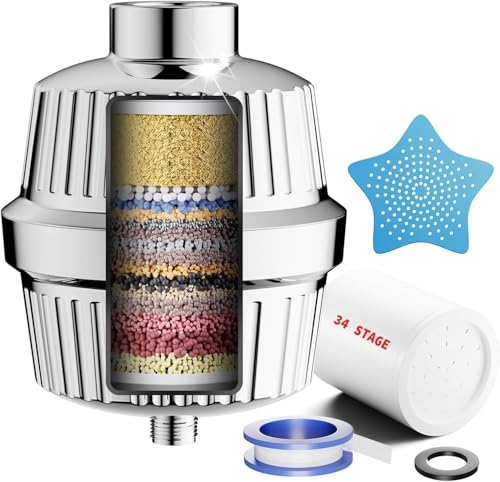 Cobbe 34 Stage Vitamin C Shower Filter Water Softener Shower Head Filter with Replaceable Multi-Stage Filter Cartridge Hard Water Filter for Remove Chlorine Heavy Metal
