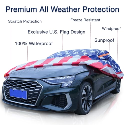 Image of Joon U.S. Flag Sedan Car Cover Waterproof All Weather - Car Covers for Automobiles - Car Covers Waterproof Car Cover (A4 - See Size Chart)