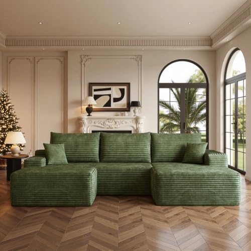 Image of Boneless Couch, Modular Sectional Couches for Living Room, U-Shaped Cloud Couch Sofa with Deep Seat, Fluffy Corduroy Upholstered Corner Sofa