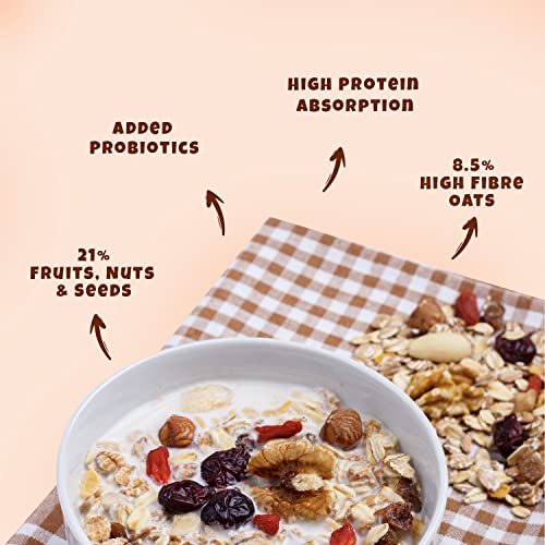 Image of MuscleBlaze Probiotic Muesli, Breakfast Cereals For Good Gut Health, Fruits, Seeds and Nuts, Multigrain Flakes, High In Fibre, Antioxidant-Rich, 1 kg