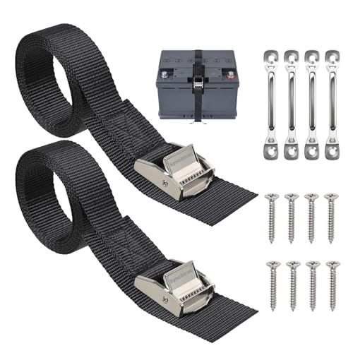 Synchtrac Battery Tie Down Strap Kits 1x48 Battery Box Hold Down Straps with Stainless Steel Brackets & Screws for RV Trailer Boats Cooler