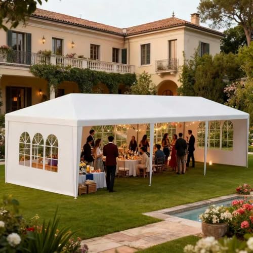 10' x 30' Outdoor Canopy Tents with 5 Detachable Sidewalls, White Patio Gazebo Tent, Shade Tents with Transparent Windows, Ideal for Party, Wedding, Birthday, Events, Gatherings, BBQ