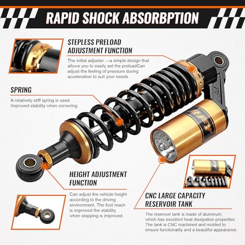 Image of GZYF 12.6 inch 320mm Universal Motorcycle Rear Air Shock Absorbers Adjustable Go Kart Suspension for HONDA for Suzuki for Kawasaki for Yamaha ATV Go Kart Quad Dirt Sport Bikes Black & Gold