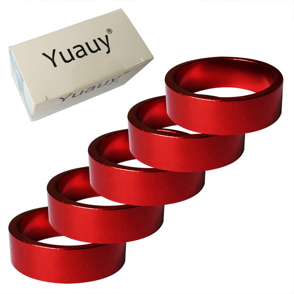 Yuauy Red 5 x Bicycle Headset Fork Stem Washer Spacer 10mm Fits 1-1/8" (28.8mm) Heads Steerer Tubes for MTB Road Bike Aluminium Alloy