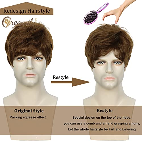 Image of Creamily Short Brown Wigs For Men Short Hair Layered Curly Synthetic Costume Halloween wigs for male