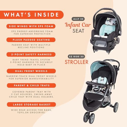 Baby Trend EZ Ride 35 Travel System Stroller & Infant Car Seat, Doodle Dots - image 4