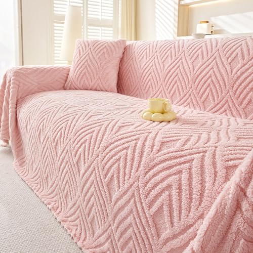 Funda de sofá de invierno multiusos para 1, 2, 3 y 4 plazas, universal, cálida, de felpa, cómoda, protector de sofá (180 x 420 cm, crema)