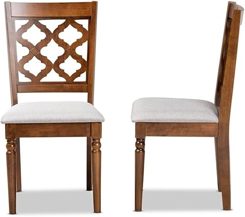 BOWERY HILL Juego de sillas de comedor de 2 piezas de madera tapizada gris y acabado marrón