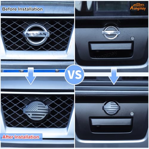 Image of Aunginsy Front Rear Tailgate Emblem Trim Cover Compatible with Nissan Frontier 2009-2017 Car Rear Trunk Emblem Badge Logo Cover Front Hood Grille Circle Ring Center Logo Decorative Cover Accessories