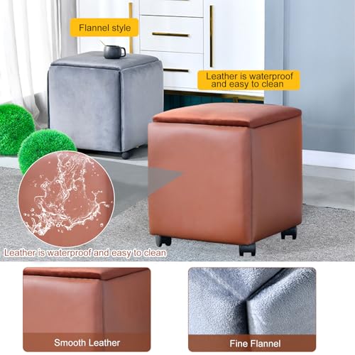 Simcat 5 in 1 Sofa Stool Leather Flannelette Ottoman Cube Chair Stackable Nesting Ottoman Movable Footstool Dressing Chair for Living Room Bedroom (Flannel, Gray) by Simcat - Image 3