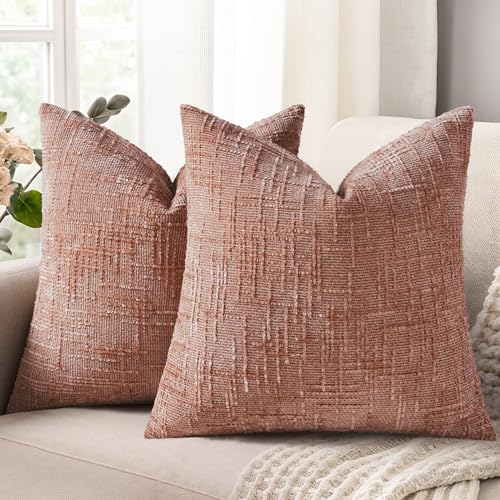 decorUhome Spring Pink Chenille Throw Pillow Covers 16x16 Set of