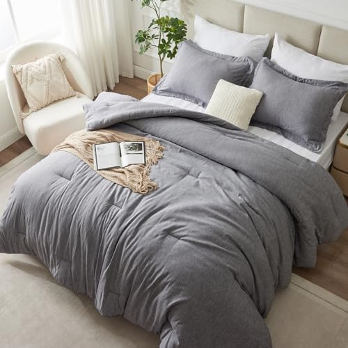 CozyLux Twin/Twin XL Comforter Set Dorm Bedding - 2 Pieces Grey Twin Extra Long Soft Luxury Cationic Dyeing Comforter for College, Gray Breathable Bed Sets with 1 Comforter and 1 Pillow Sham