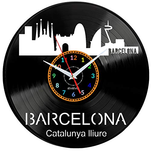 Reloj de pared de Barcelona decorativo moderno disco de vinilo estilo retro adorno regalo para los amantes de los viajes W1638