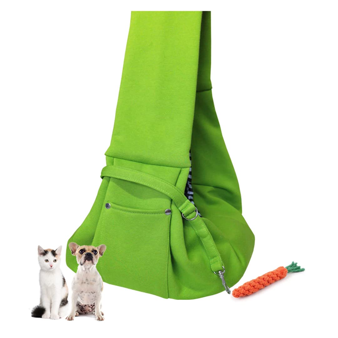 Treer Puppy Carrier Hands-Free Dogs Carrier 5kg Dog Carriers for Small Dogs, Wide-Shoulder Strap Cat Rabbit Puppy Sling for Outdoor Party Travel (One size,Green)