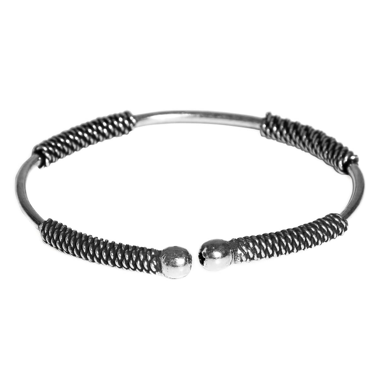 PYXISGSB04 German Silver Oxidised Antique Design Vintage Look Kolhapuri Stones Open Kada Bangle Bracelet for Women and Girls