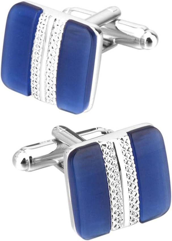 メタル象嵌ブルーキャッツアイフレンチカフスビジネスメンズカフスボタン
