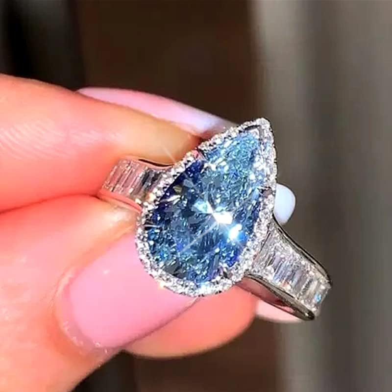 Navy Blue Teardrop Pear Shape Cocktail Ring Engagement Ring for Women Promise Rings for her Heart/Pear Simulated Diamond Promise Ring Heart Ring for Women Cubic Zirconia Wedding Promise Ring （7）