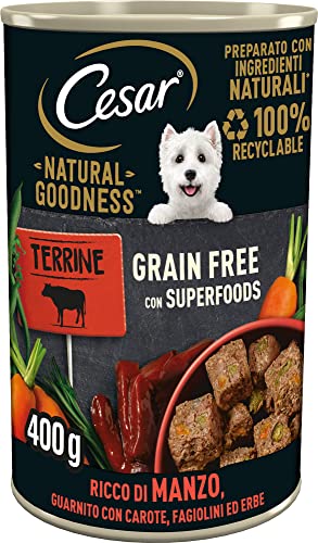 Cesar Natural Goodness Cibo Umido per Cani al gusto di Manzo e Verdure, 6 Lattine da 400 g, totale 2.4 kg