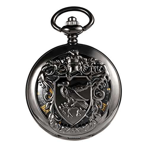 Image of TREEWETO Men's Retro Double Open Skeleton Mechanical Roman Numerals Shield Pocket Watch with Chain for Men Women