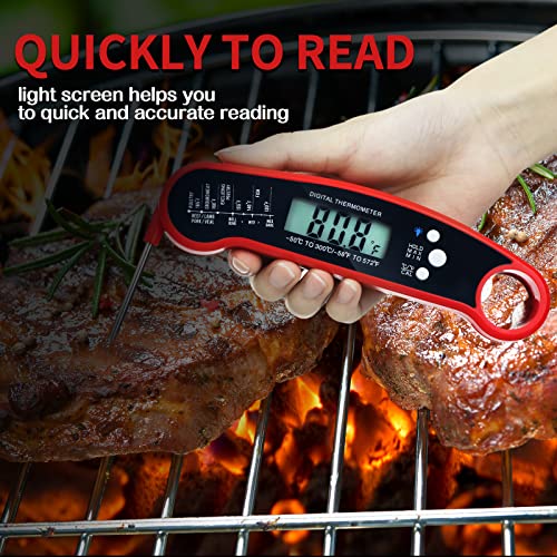 Leelosp 3 Pcs Digital Meat Thermometer With Probe Waterproof Fast Read Food Thermometer Kitchen Grilling Cooking Thermometer With Backlight Magnet And Calibration For Baking Bbq Outdoor, Red And Black #TOP4