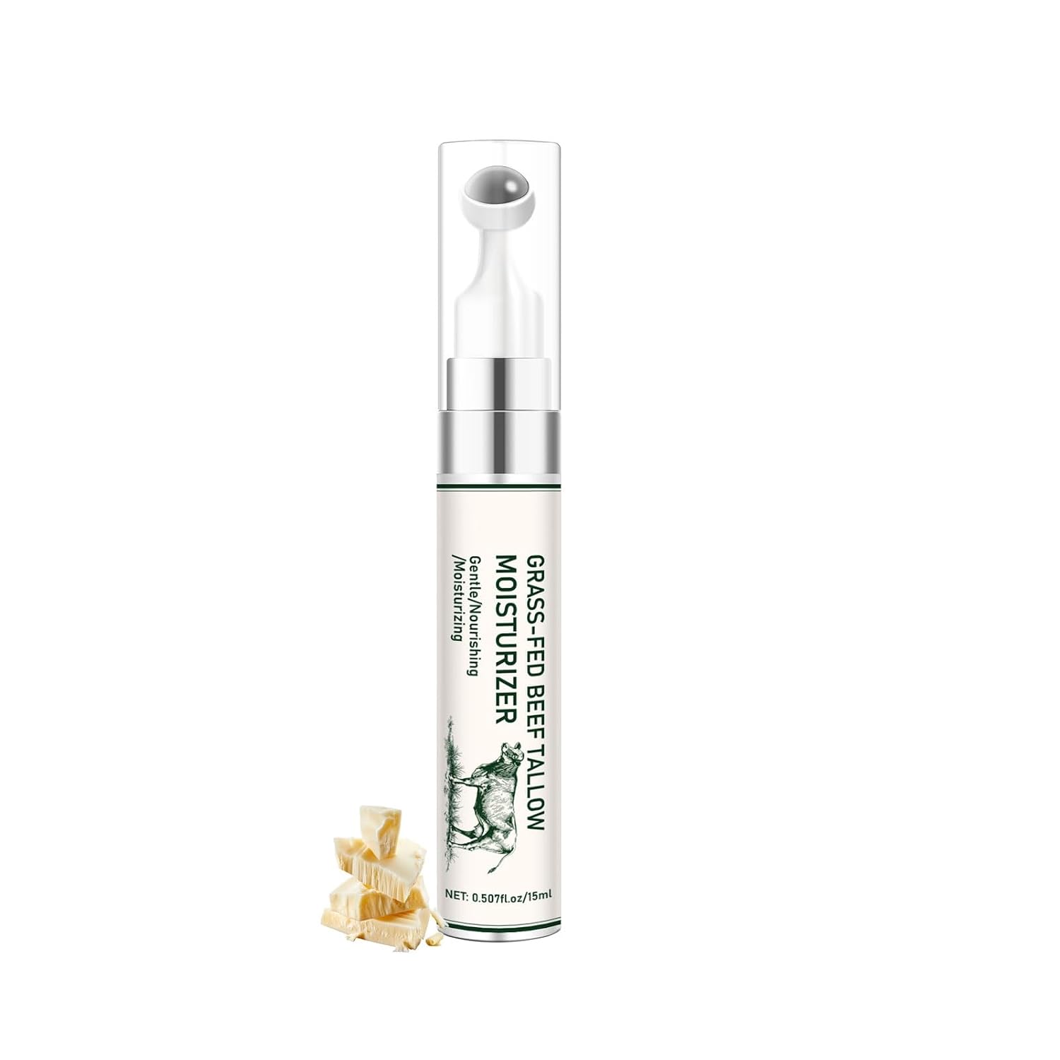 Grass Fed Beef Tallow Eye Cream for Dark Circles and Puffiness, Beef Tallow for Skin, Anti Aging Eye Treatment Balm with 360° Massage Ball Hydrates & Soothes Firms Delicate Under Eyes Area