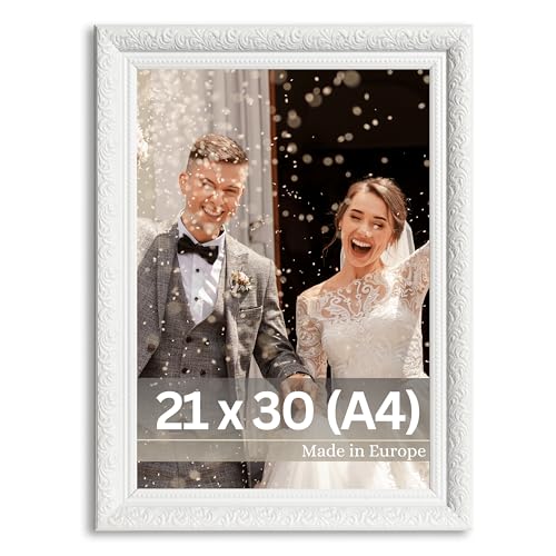 Victor Cadre Photo Rubens en 21x30 cm (A4) Blanc - Bar: 30x20mm - Verre Véritable - Châssis pour l'image Baroque - Antique - Vintage 20x30 - A4 Ancien