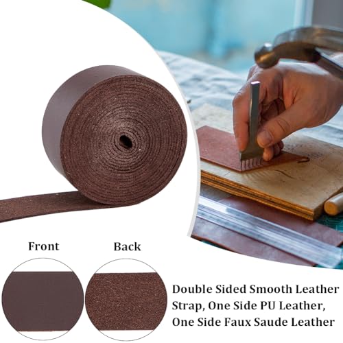 GORGECRAFT 2.5 Meters Leather Strap Strips 25mm Wide Flat Leather Cord Strings 1.6mm Thick Lychee Grain Imitation Leather Threads for DIY Crafts Guitar Belt Making Tooling Workshop - Image 4