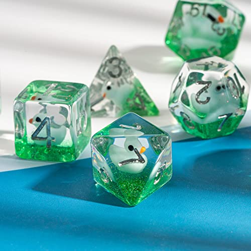 Image of cusdie 7-Die DND Dice, Polyhedral Dice Set Filled with Duck, for Role Playing Game Dungeons and Dragons D&D Dice MTG Pathfinder (Green with Blue Duck)