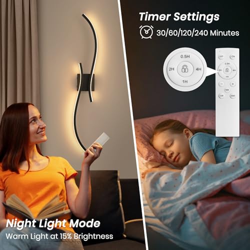 Image of Battery Operated Wall Sconce Set of 2, 18000mAh Black Rechargeable Wall Lights with Remote Control,3000K-6000K Dimmable LED Wireless Wall Light for Living Room Bedroom Hallway,39.3 Inch (Black)