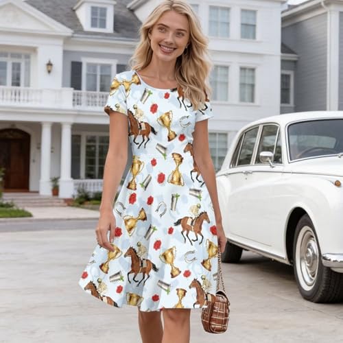 Image of AFPANQZ Womens Casual Summer Lightweight Vintage Dress Short Sleeve Midi Dress Knee-Long Luxury Formal Dress