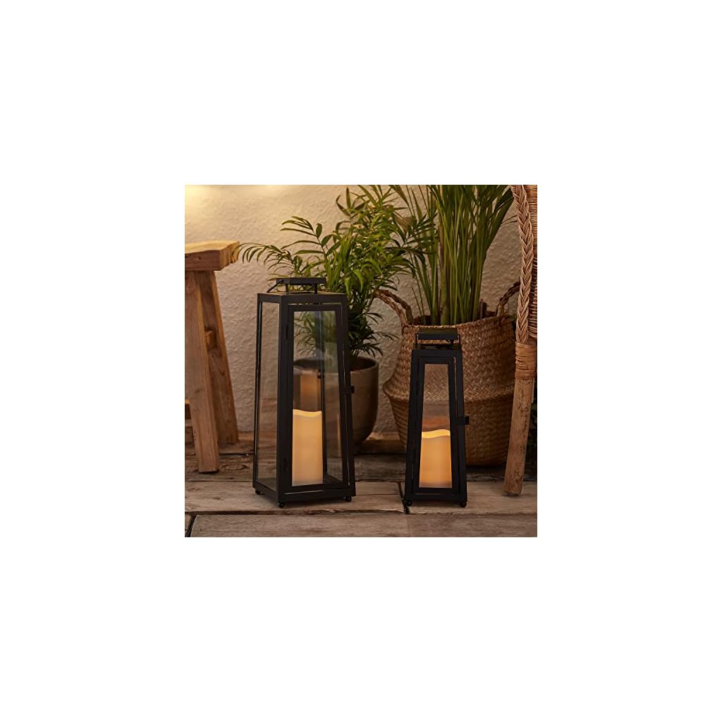 Lights4fun-Inc-Set-of-2-Black-Metal-Solar-Powered-LED-Fully-Weatherproof-Outdoor-Garden-Patio-Flameless-Candle-Lanterns
