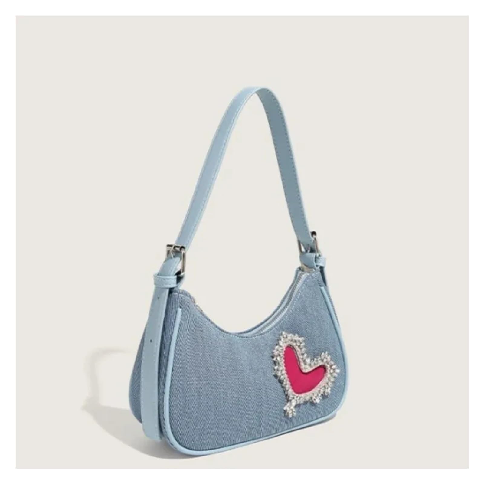 Borsa a tracolla vintage in denim retrò, da donna, con cerniera e strass, casual