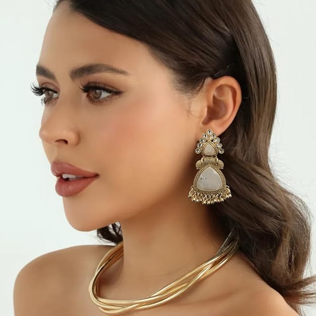 Image of Premium Oxidized Gold Chunky Jhumki Earrings for Women - Heavy Statement Jhumka with Long Chain & Ghungroo Drops | Anti-Tarnish Hypoallergenic Mirror Finish | Bridal, Navratri, Garba, Diwali