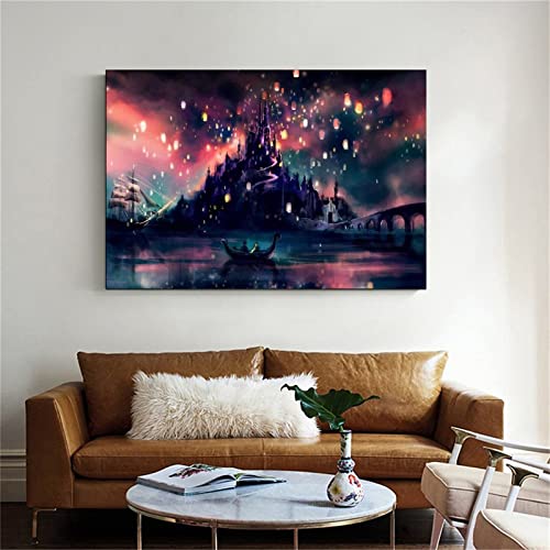 Tangled Floating Lanterns Nordic Style Poster Print Minimalist Wall Art Canvas Painting Landscape Picture Home Decor (No Frame,8X12Inch) #TOP6