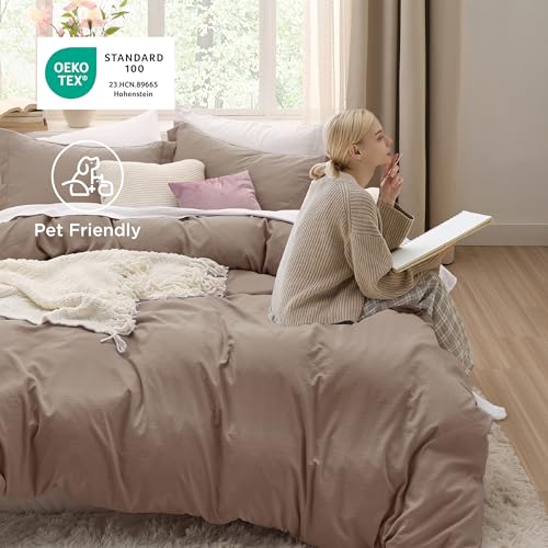Image of Bedsure Khaki Oversized King Duvet Cover - 3 Pieces Prewashed Cotton-Like Polyester Extra Soft Bedding Set, Includes 1 Duvet Cover 120x98 Inches with Zipper Closure & 2 Pillow Shams, No Comforter