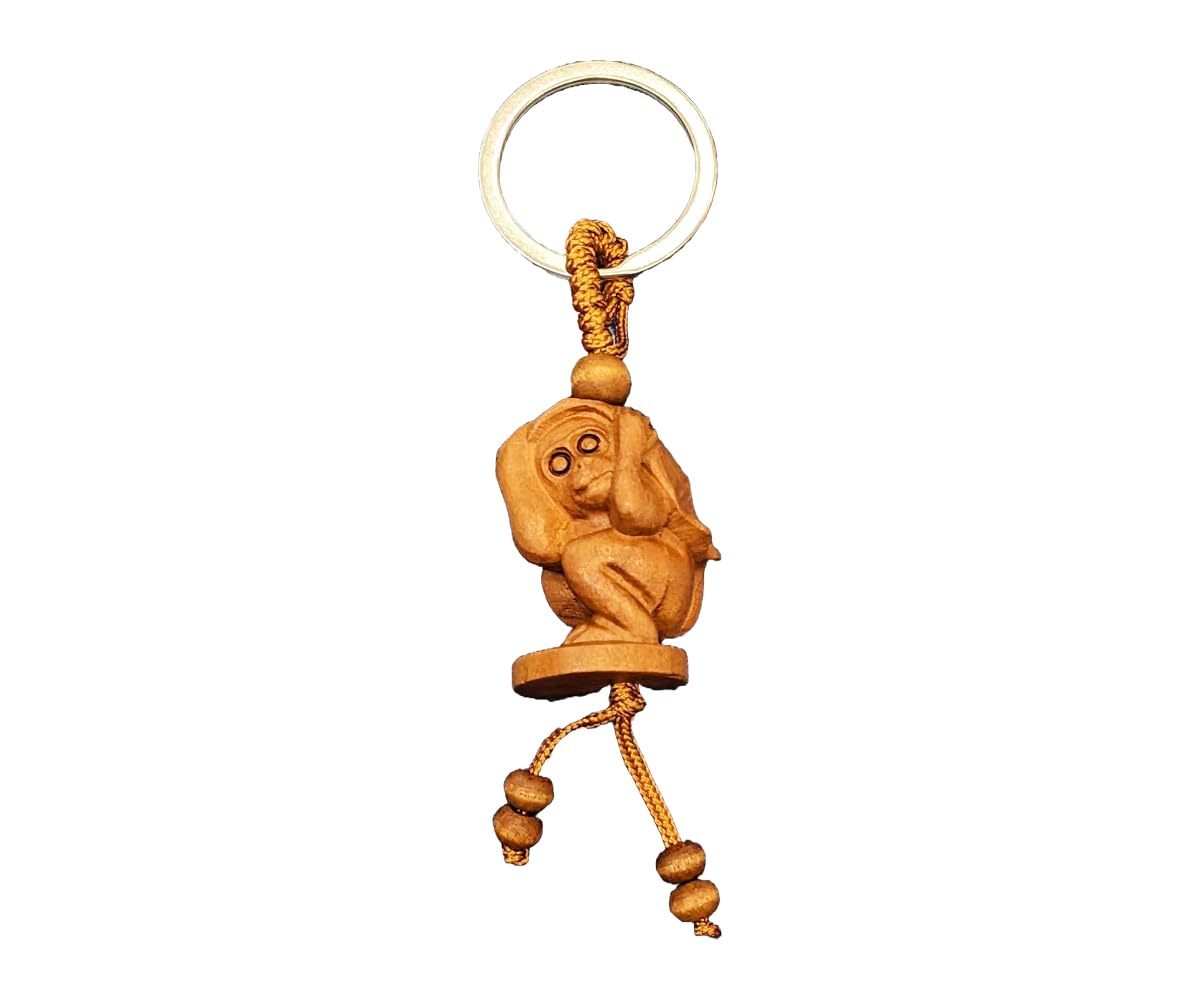 Luck Trader Women's Brown Monkey Chinese Zodiac Lunar New Year Hand Carved Mahogany Wood Keyring Keychain