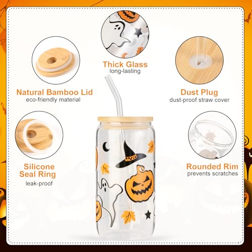 KMCCUMBER Halloween Pumpkin Ghost Glass Cup with Lid Straw Gifts for Women - image 7