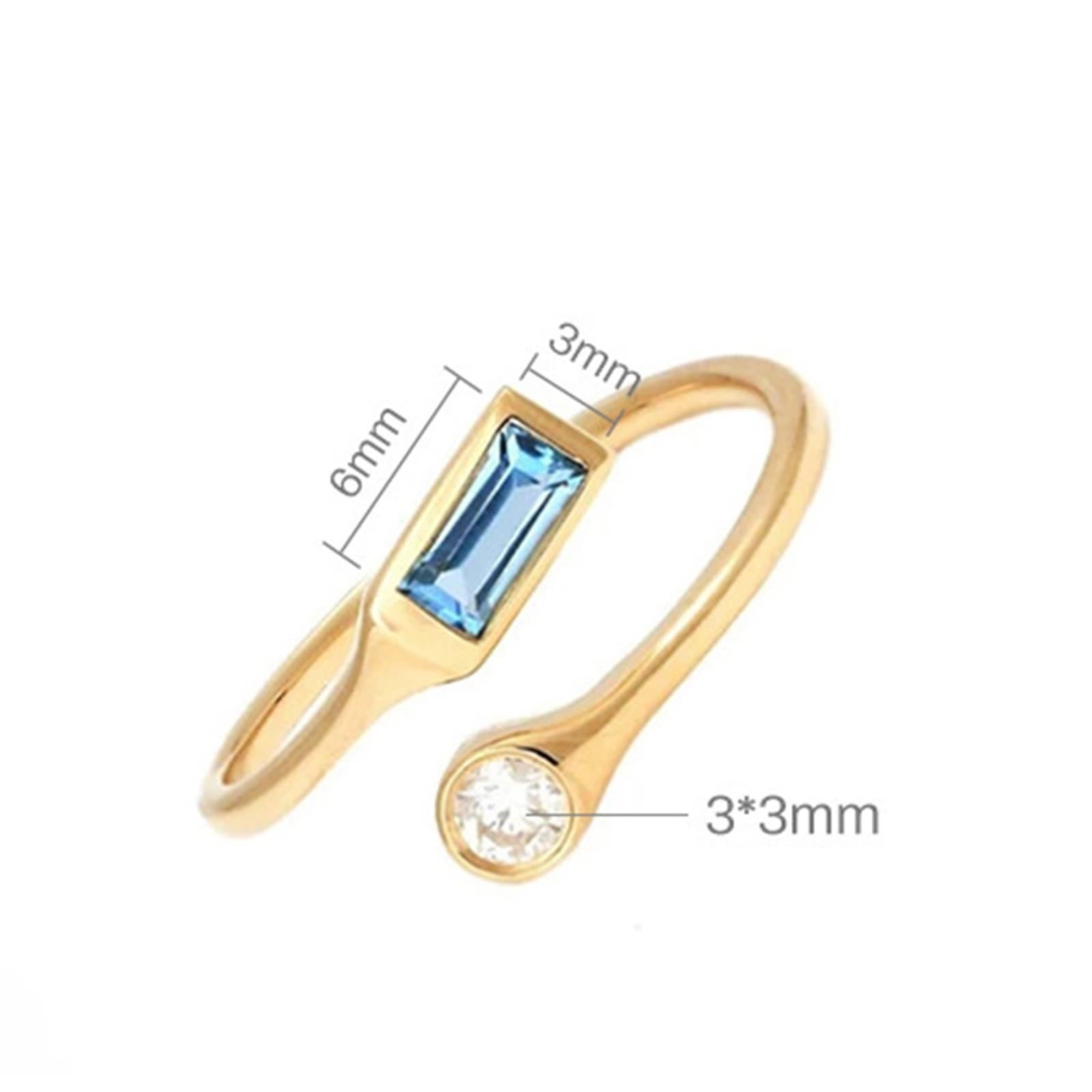 KnSam Obrączka ślubna 9K/14K złota, szlif prostokątny niebieski topaz pierścionki przyjaźni Au375/585 złoto, vintage, otwarty, regulowany, prawdziwe złoto, rozm. 47-62