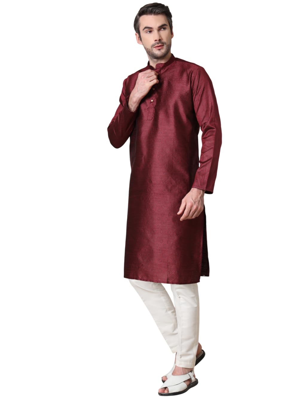 adhirajan Cotton Men's Kurta Set | Solid Kurta with Pyjama for Man | Full Sleeve Ethnic Kurta-Pajama Set for Men-picture-23