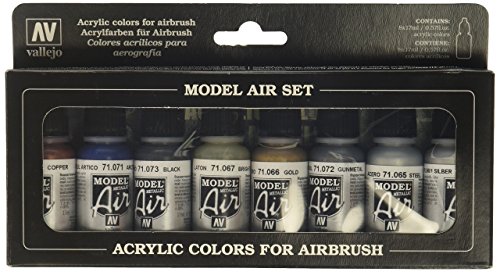 Vallejo Model Air Metallic Colors Acrylic Paint Set for Air Brush - Assorted Colours (Pack of 8),17 ml (Pack of 8)